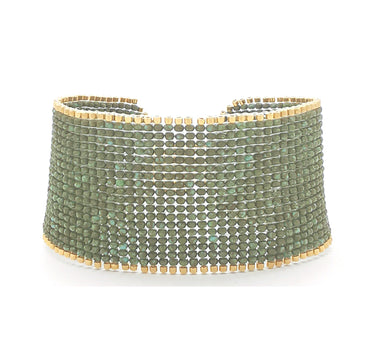 Brazalete Telar Dorado Grueso Liso Turquesa